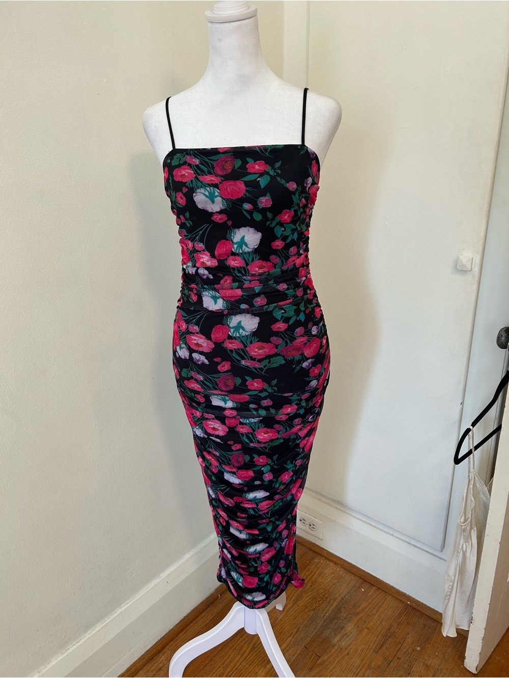 Spaghetti Strap Floral Midi Dress in Black and Pink from honey 🌸